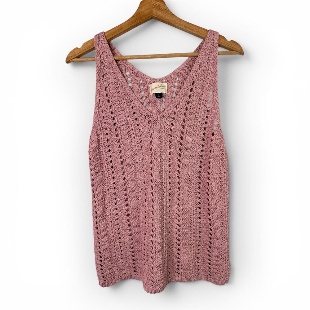 Universal Thread Crochet Knit Tank Top Womens Medium Mauve Pink V-Neck Sweater